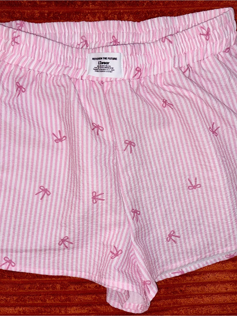 SHEIN Pink Striped High Waist Shorts with Bow Print